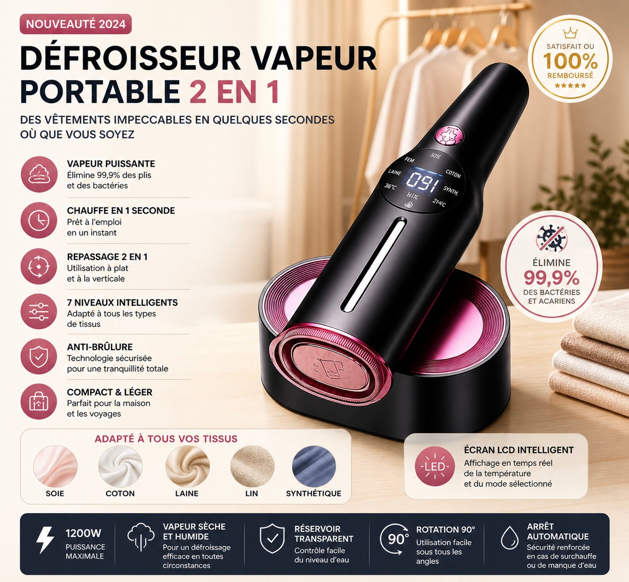 Mini Défroisseur Vapeur Portable