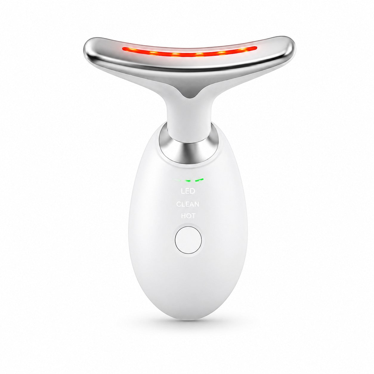VALMORA white facial sculpting device with silver neck and red LED light for anti-aging and skin firming.