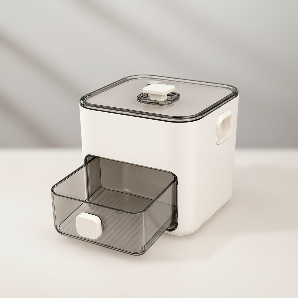 VALMORA white and clear plastic ice cream maker with a pull-out drawer for instant frozen treats.