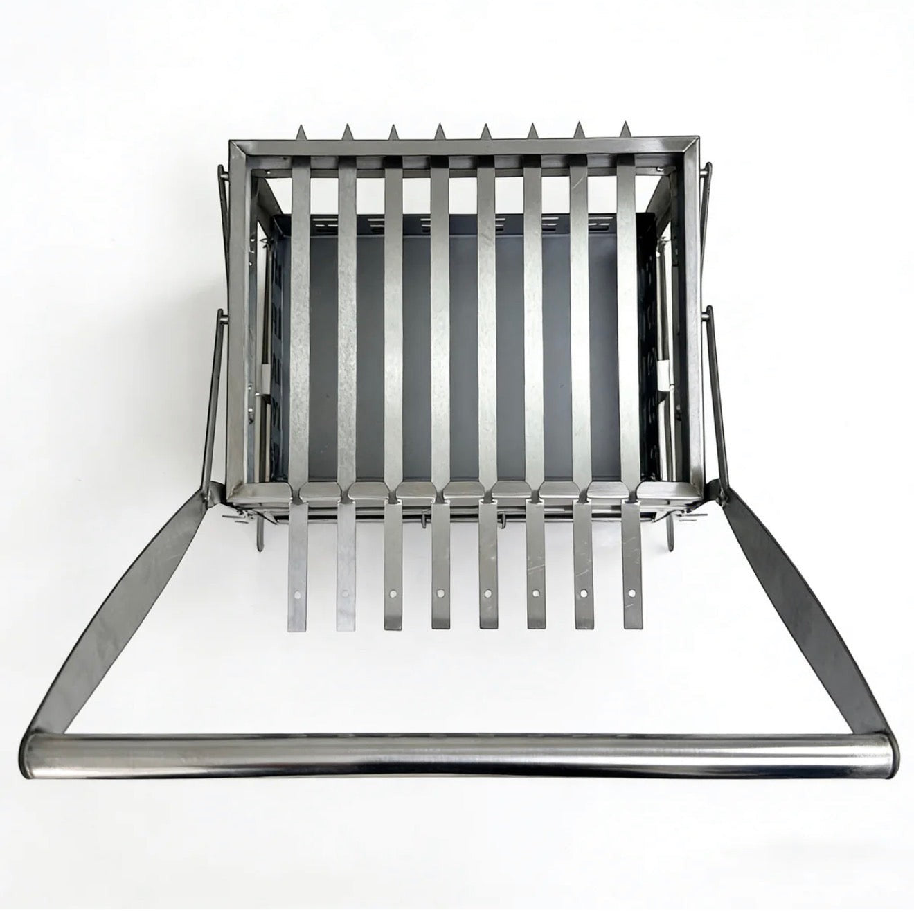 VALMORA stainless steel portable grill with 16 skewers, adjustable height, and easy rotation for outdoor cooking.